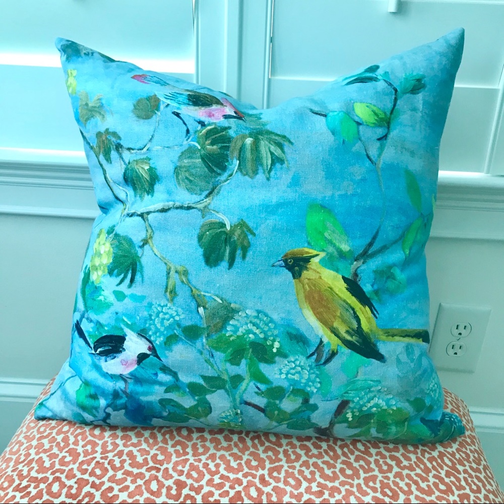 Designers Guild Linen Pillow w/ Birds NWOT